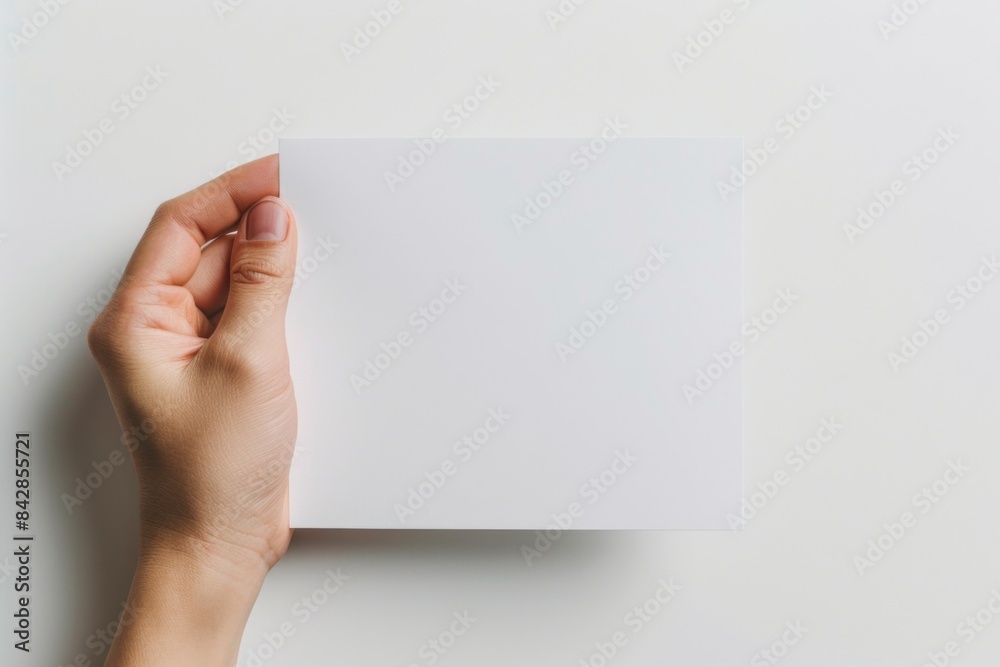 Fototapeta premium Blank paper mockup on hand created with generative AI