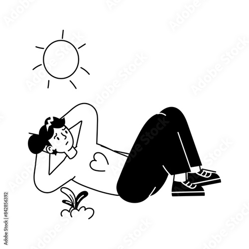 An editable doodle mini illustration showing a person lying alone 