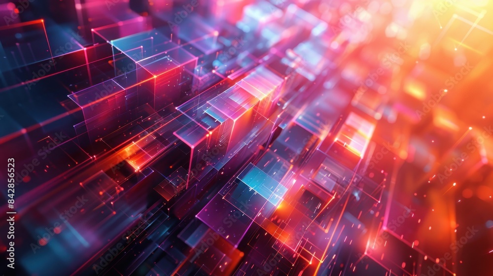 An abstract digital environment with vibrant colors and geometric patterns. The high-resolution image captures the essence of advanced technology, with dynamic lighting and shadows adding depth and An abstract digital environment with vibrant colors and geometric patterns. The high-resolution image captures the essence of advanced technology, with dynamic lighting and shadows adding depth and