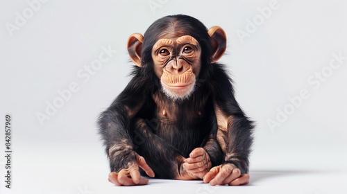 chimpanzee cub isolated on white background