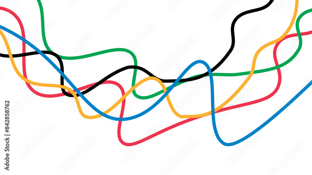 Abstract wavy stripes way of Olympic games colors isolated on transparent background. Olympic games banner. Olympic color ring, game line, modern. poster. Vector illustration Abstract wavy stripes way of Olympic games colors isolated on transparent background. Olympic games banner. Olympic color ring, game line, modern. poster. Vector illustration