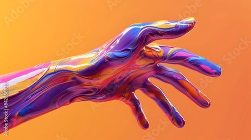 3D Hand Reaching Out with Dynamic Lines and Contrasting Colors photo