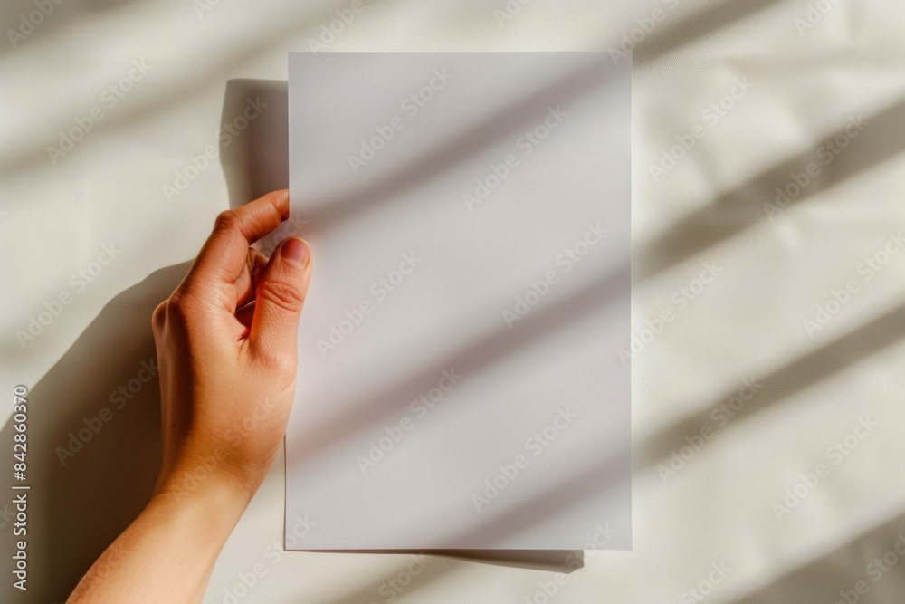 Blank paper mockup on hand created with generative AI Blank paper mockup on hand created with generative AI