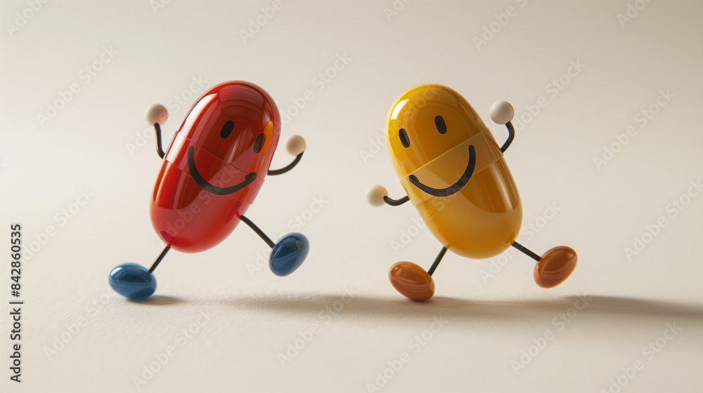 Fototapeta premium Pills and tablets with smiley faces drawn on them