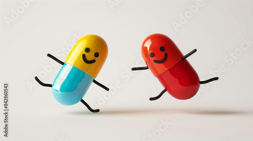 Pills and tablets with smiley faces drawn on them