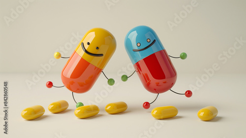 Pills and tablets with smiley faces drawn on them