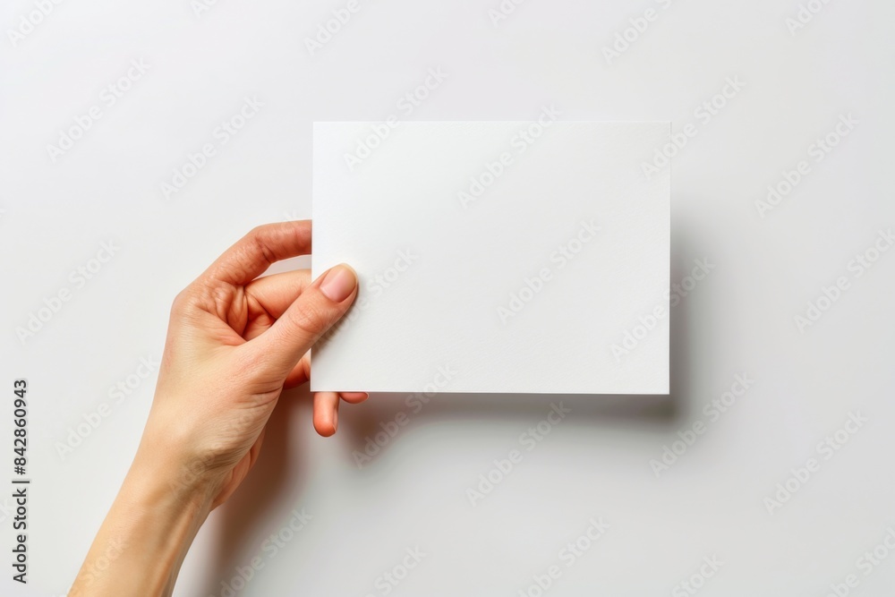Blank paper mockup on hand created with generative AI Blank paper mockup on hand created with generative AI