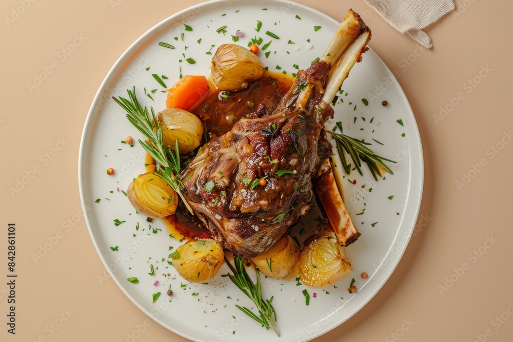 A Delectable Roasted Lamb Shank Dinner With Aromatic Herbs and Roasted Vegetables