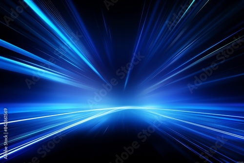 Wallpaper Mural Abstract futuristic blue light beams zooming towards the horizon against a dark background, creating a dynamic speed effect. Torontodigital.ca