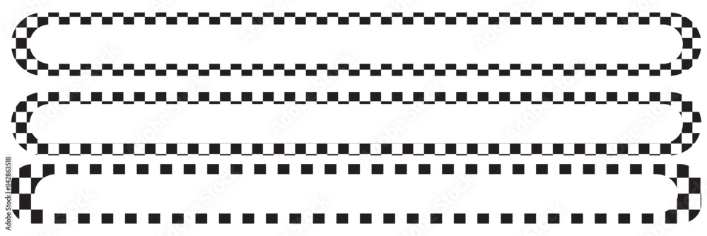 Rectangle frame with checkered print on borders. Rectangular vignette with checkerboard, race flag or chess game pattern isolated on white background. Vector graphic illistration. Rectangle frame with checkered print on borders. Rectangular vignette with checkerboard, race flag or chess game pattern isolated on white background. Vector graphic illistration.