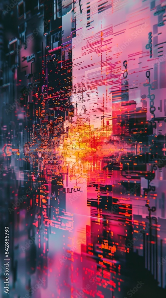Fototapeta premium Digital Matrix Meltdown: Abstract Glitch Artwork with Pixelated Patterns and Data Corruption