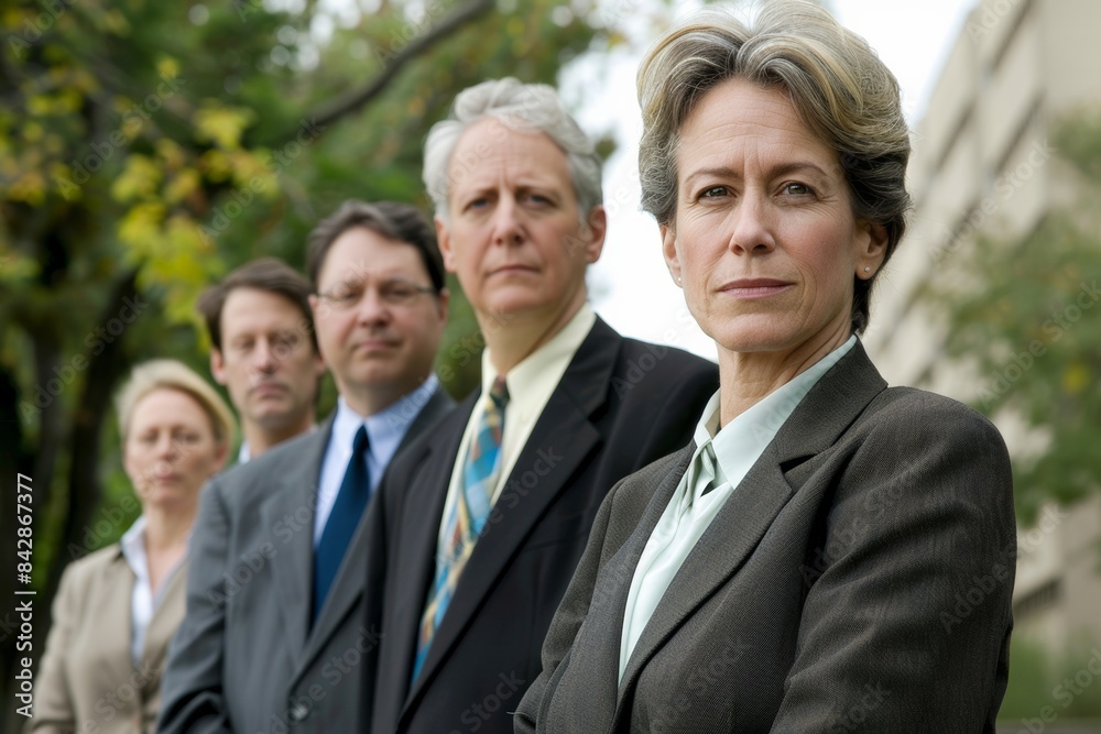 Portrait of a serious mature businesswoman with her team in the background Portrait of a serious mature businesswoman with her team in the background