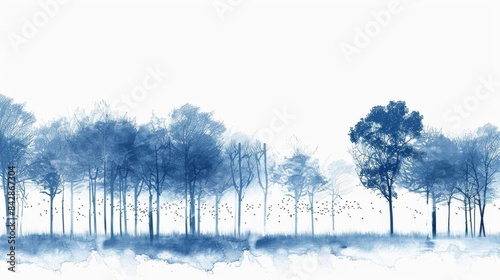 Wallpaper Mural Blue and white tree line illustration, Torontodigital.ca