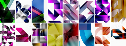 Triangles and circles abstract shapes templates set
