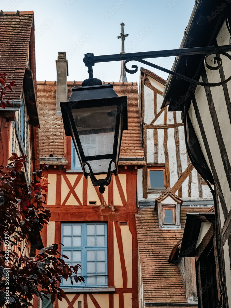 Old street lamp in the courtyard of a half-timbered house Old street lamp in the courtyard of a half-timbered house