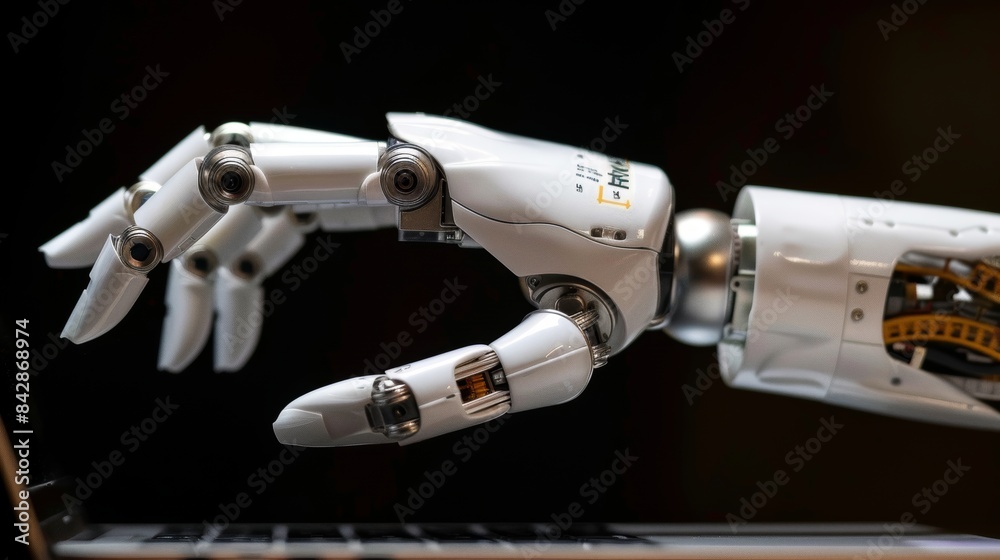 A robotic hand is reaching out of a laptop screen to start typing generative AI writing work. A robotic hand is reaching out of a laptop screen to start typing generative AI writing work.