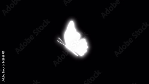 Animated butterfly. White butterfly flying fluidly and dynamically with glowing effects. Transparent 4K Alpha Channel. Seamless loop. Perfect for fairy tale-themed events and fantasy film scenes.