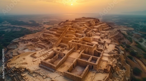 Aerial view of the ancient Mohenjo-Daro ruins in the Sindh province