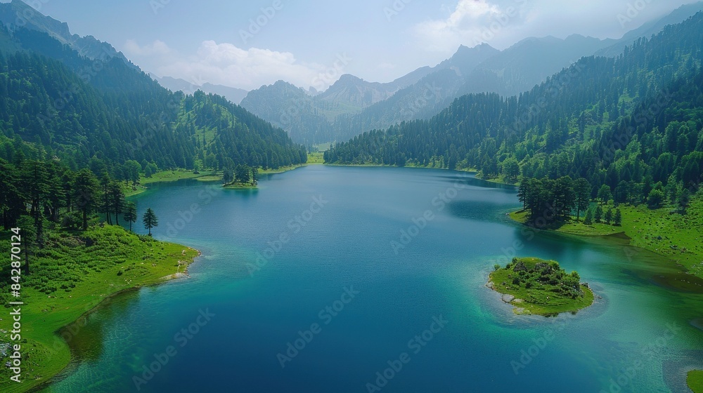Bird's-eye view of the scenic Ratti Gali Lake in Azad Kashmir Bird's-eye view of the scenic Ratti Gali Lake in Azad Kashmir