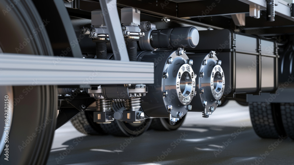Close-up view of advanced engineering components of a vehicle, showcasing intricate mechanical parts and technology. Close-up view of advanced engineering components of a vehicle, showcasing intricate mechanical parts and technology.