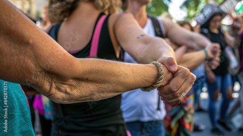 Women holding wrists on background . Generative Ai