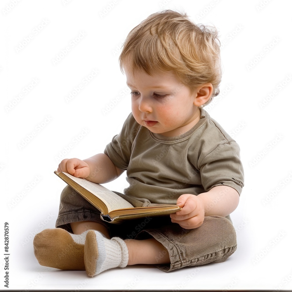 Young Bookworm - Child Reading a Book Isolated on White Background