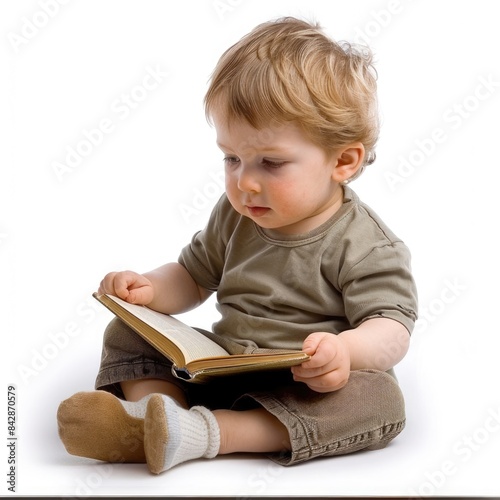 Obraz na płótnie Young Bookworm - Child Reading a Book Isolated on White Background w salonie