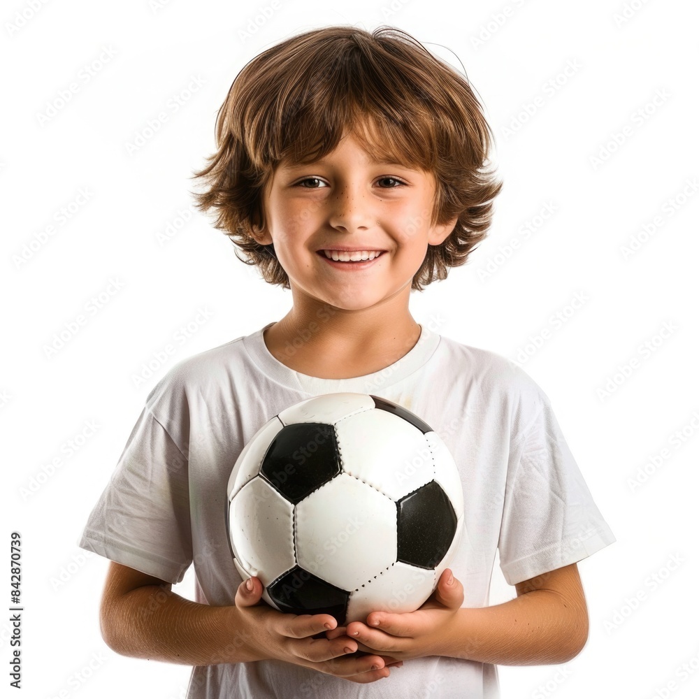 Young Soccer Player with Ball - Excited child holding soccer ball in vibrant colors against a white backdrop. A soccer enthusiast ready to play. Young Soccer Player with Ball - Excited child holding soccer ball in vibrant colors against a white backdrop. A soccer enthusiast ready to play.