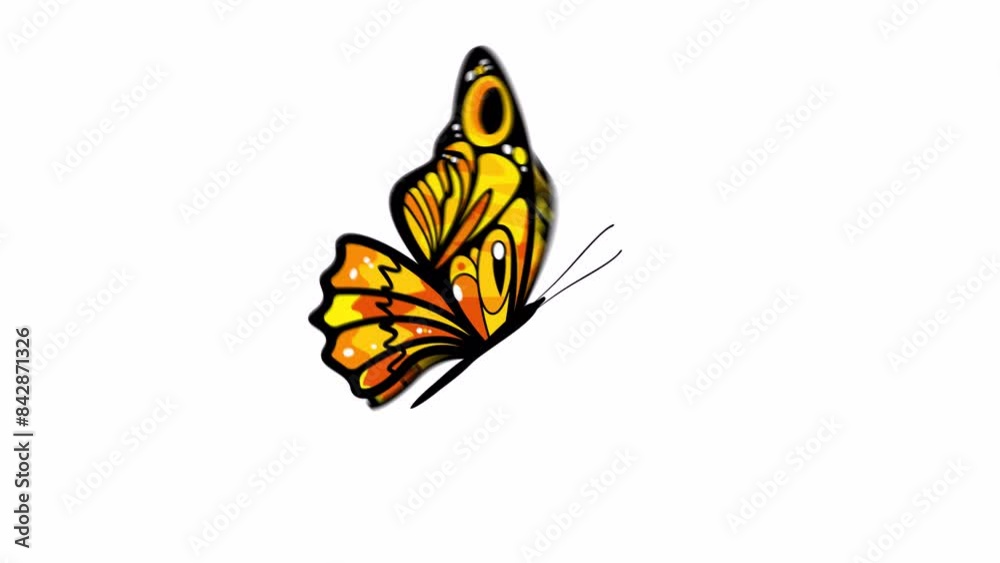 Animated butterfly. A set of beautiful butterflies in multicolor style, flying in a side view. Transparent 4K Alpha Channel. Seamless loop. Perfect for nature events or spring festivals.