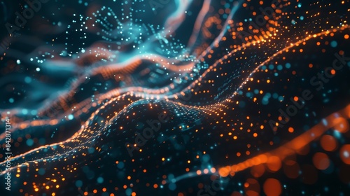 Digital data streams creating a futuristic network. Abstract visualization of information flow in cyberspace. Perfect for technology and big data applications.