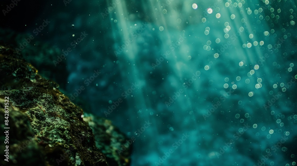 Obraz premium A mysterious underwater shot highlighting the undulating halocline in a cenotes depths.