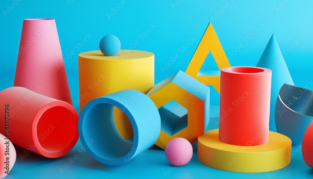 Colorful 3D geometric shapes, Colorful 3D geometric shapes,