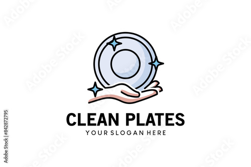 Hand and plate vector illustration design, clean dishes washing logo