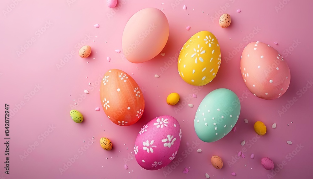 Colorful Easter eggs on a pastel background, Colorful Easter eggs on a pastel background,