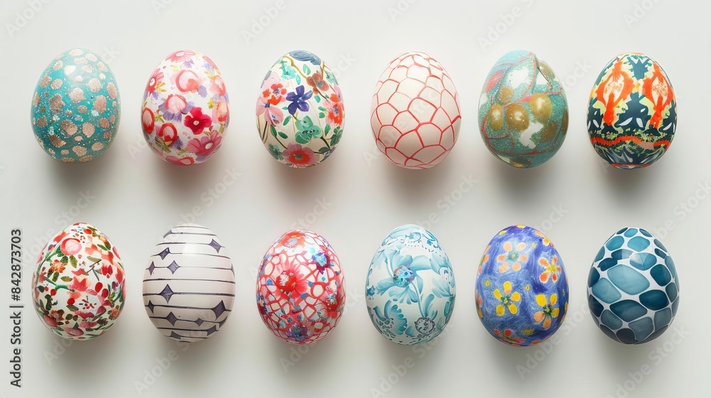 Colorful Easter eggs with various patterns, Colorful Easter eggs with various patterns,