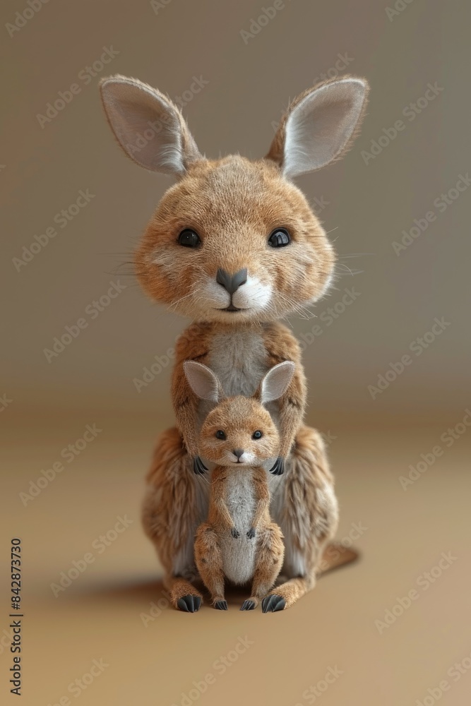 3D rendering of a kangaroo with a joey in its pouch
3D rendering of a kangaroo with a joey in its pouch