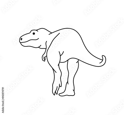 Vector isolated one single dinosaur tyrannosaurus rex trex rear view colorless black and white contour line easy drawing