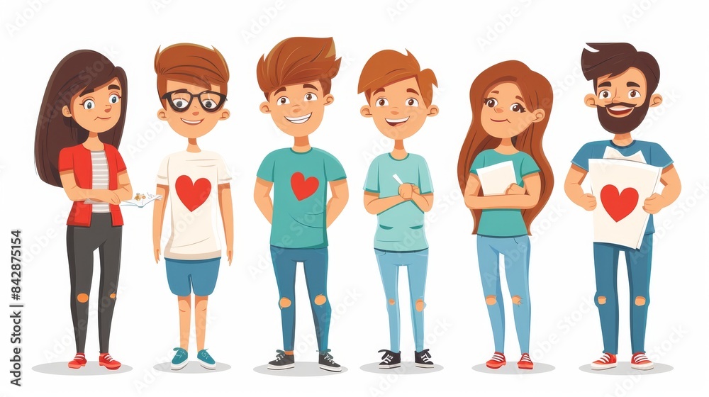 Fototapeta premium Cartoon vector volunteers handing out information about organ donation Generative AI