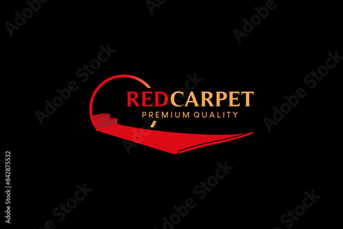 Modern driveway stairs red carpet logo design vector illustration