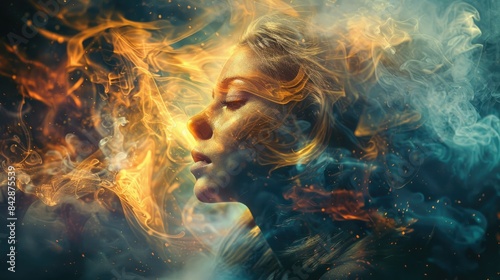 A women face with smoke effect