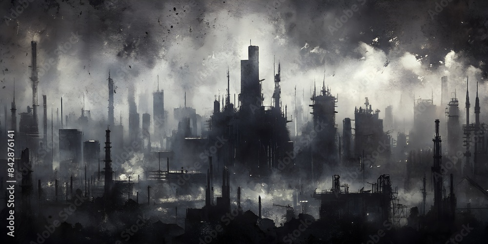 Fototapeta premium Monochrome Grungy Textured Background: Industrial Dystopian Vibes. Perfect for: edgy designs, dystopian-themed presentations, industrial aesthetics, digital art projects, graphic design elements.