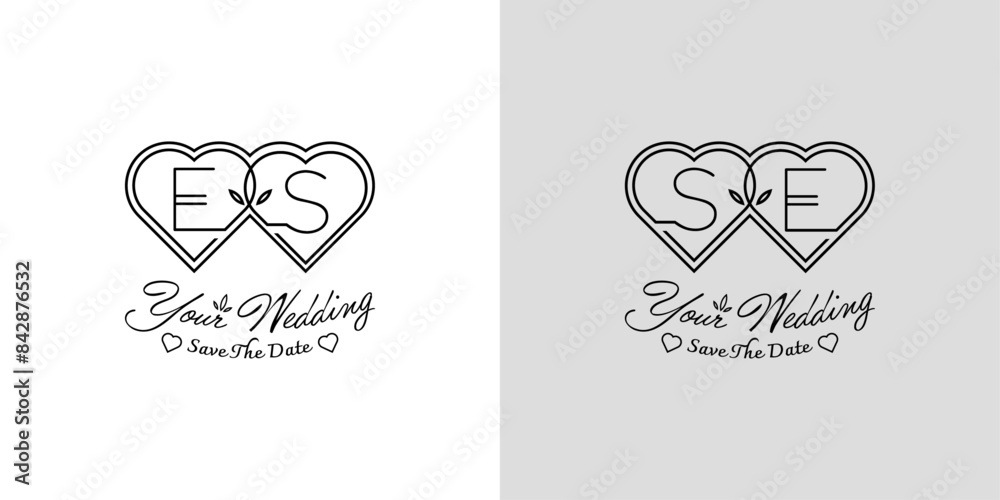 Letters ES and SE Wedding Love Logo, for couples with E and S initials