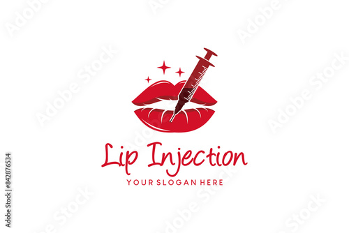 Hyaluronic acid injection logo design vector illustration on lips, beauty lip injection logo