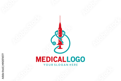 Stethoscope and syringe logo design with creative concept, health care and medical logo