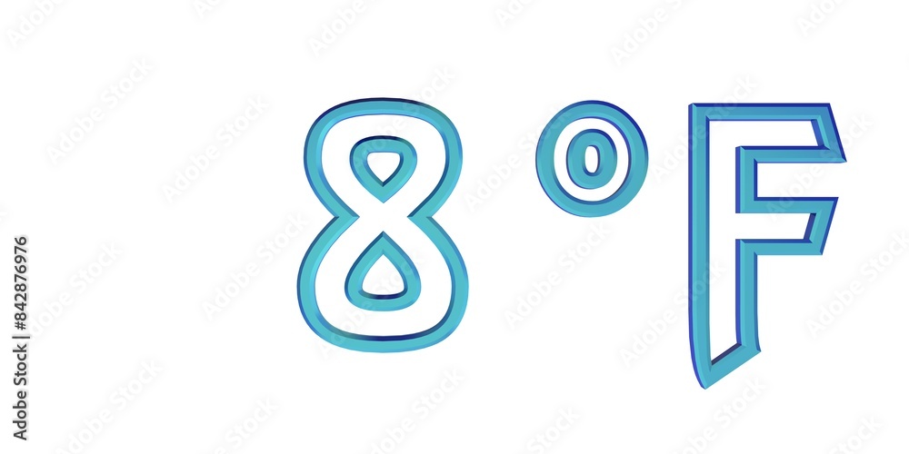 Blue number eight with a Fahrenheit sign on a white background isolate. Temperature, weather, thermometer. Blue number eight with a Fahrenheit sign on a white background isolate. Temperature, weather, thermometer.