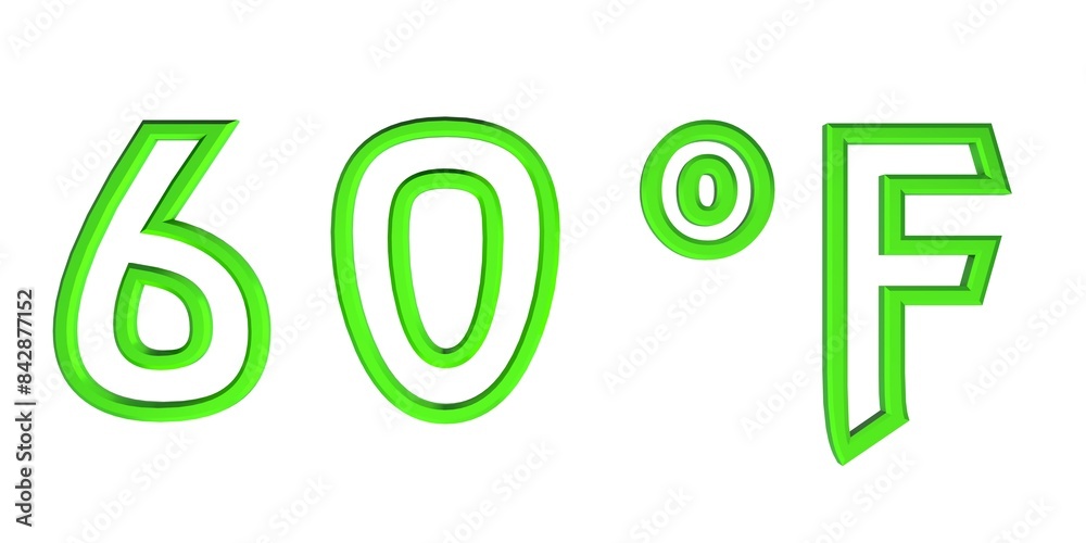 Green number sixty with a Fahrenheit sign on a white background isolate. Temperature, weather, thermometer. Green number sixty with a Fahrenheit sign on a white background isolate. Temperature, weather, thermometer.