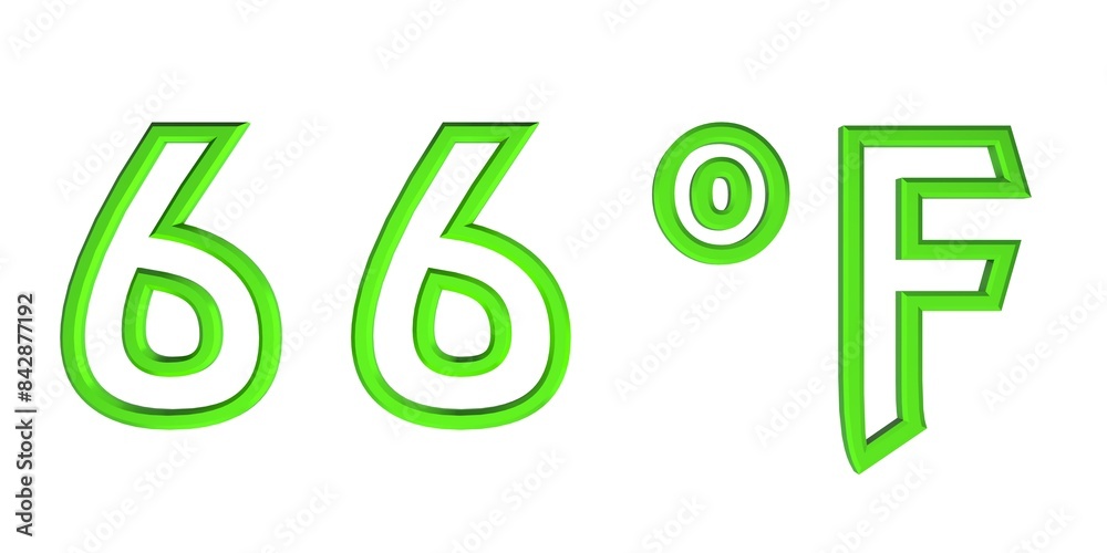 Green number sixty six with a Fahrenheit sign on a white background isolate. Temperature, weather, thermometer. Green number sixty six with a Fahrenheit sign on a white background isolate. Temperature, weather, thermometer.