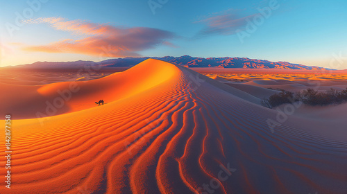 Desert Dunes  Rolling sand dunes in a vast desert at sunset