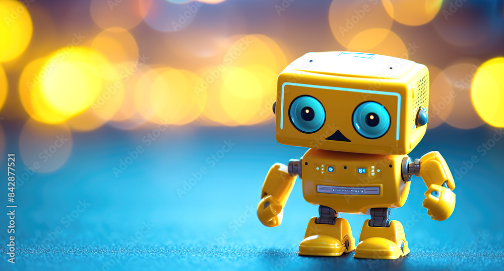 Fototapeta premium Little Explorer: A curious robot with glowing eyes is ready for new discoveries