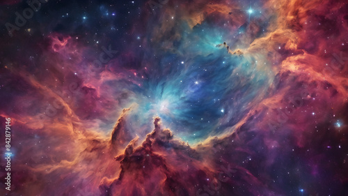 Fototapeta Naklejka Na Ścianę i Meble -  Colorful space galaxy cloud nebula. Stary night cosmos, close up of vibrant nebula in the night sky, view from outer space background, colorful abstract nebula space galaxy, fantastic supernova